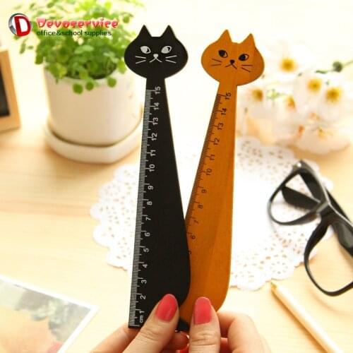 Creative Wood Straight Ruler Black Yellow Lovely Cat Shape Ruler Gift For Kids Student Stationery Office School Supplies 15cm