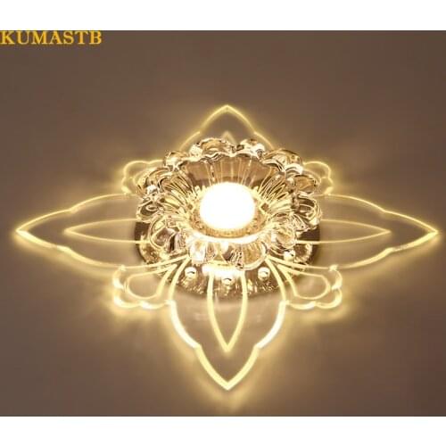 Creative LED Flower Lamparas de techo Aisle Corridor Lustre de plafond Modern Small Crystal Ceiling Light Living Room Lamp