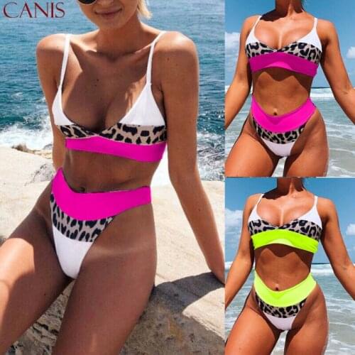Sexy Women Leopard Patchwork Bikini Set Push-Up Padded Swimwear Swimsuit Bathing Suit Beachwear Swimming Suit