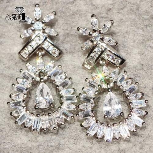 YaYI Fashion Princess Cut White Natural Cubic Zirconia Silver Color Wedding Party Lover Wear Ear Stud Precious Tassel Earrings