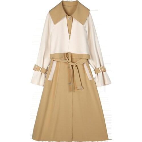 Fashion Khaki Windbreaker Womens Mid-length 2021 Spring Autumn Temperament Over The Knee Trench Coats 204A