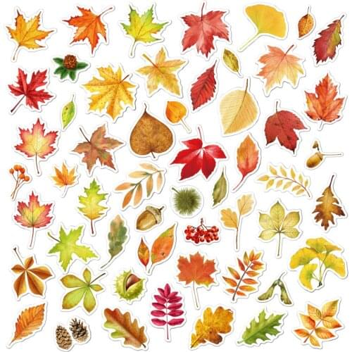 55pcs Maple Leaf Graffiti Autumn Leaves Stickers Notebook Laptop Phone Case Air Conditioner Trolley Luggage Waterproof Sticker