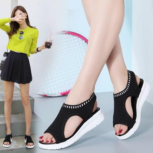 New Female Shoes Woman Summer Wedge Comfortable Sandals Ladies Slip-on Flat Sandals