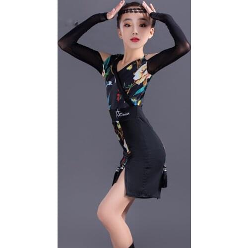 New Latin Dance Dress For Girls Performance Costumes Embroidery Printed Practice Dresses Latin Dance Competition Dresses SL4009