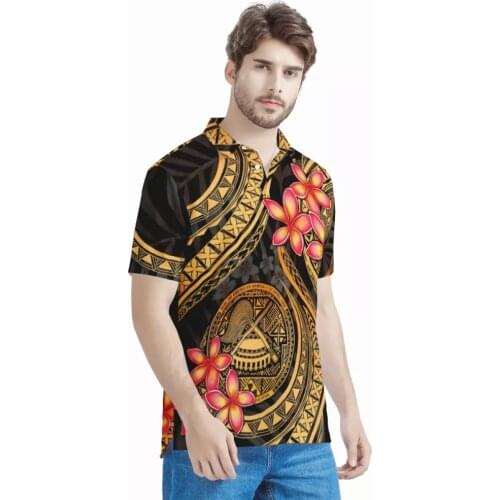 HYCOOL new arrival casual plus size Man shirts hawaiian samoan tribal print yellow polo Shirt male custom Branded mens clothing