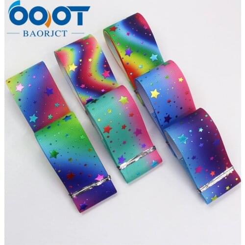 OOOT BAORJCT I-19911-2131,38mm,10yards Colorful stars hot stamping grosgrain Ribbons,bow cap DIY accessories decorations