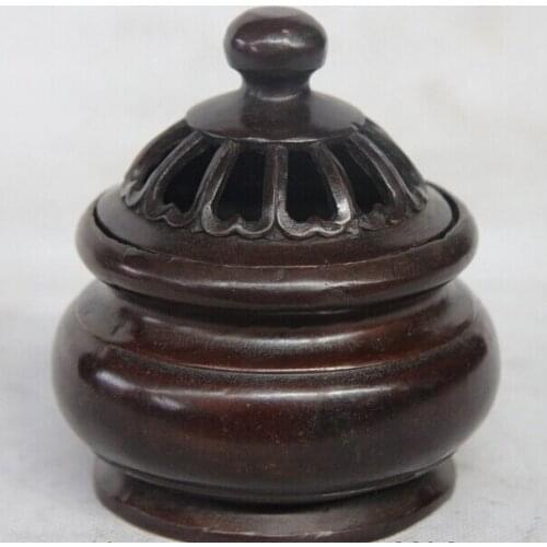 Song voge gem S1596 4 China Buddhism Temple Palace Bronze Copper Carved Statue Incense Burner Censer