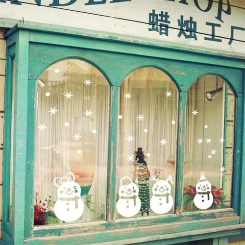 Lovely Snowman Snowflake Christmas Decoration Store Shop Window Glass Sticker New Year Decor