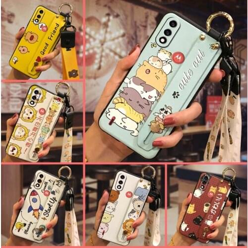 Anti-knock Cute Phone Case For MOTO E7 Power Shockproof For Girls Wristband Wrist Strap Phone Holder