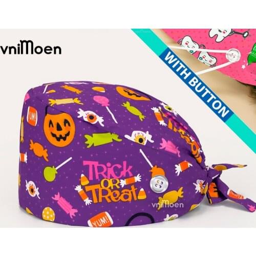 Halloween Pumpkin head style surgeri cap man Adjustable Working Cap with Button Cotton, Sweatband, Elastic Bandage Tie Back Hats