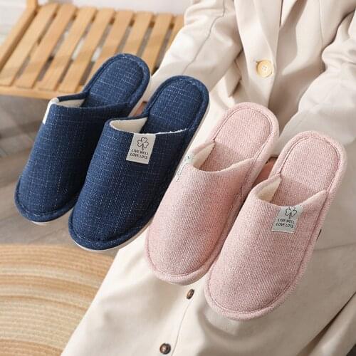 Slippers For Womens Men Linen Shoes Women Household Slippers Indoor Bedroom Couples Floor Shoes Comfortable Winter Slippers