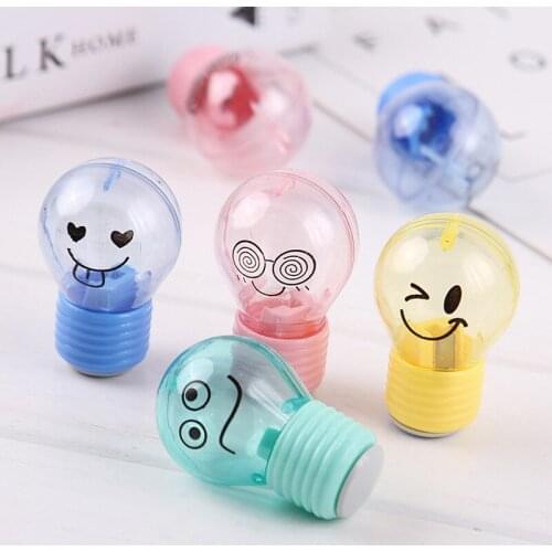 Novelty Bulb Style Pencil Sharpener Creative Emotions Plastic Pencil Sharpener for Kids Gifts Kawaii Stationery School Supplie