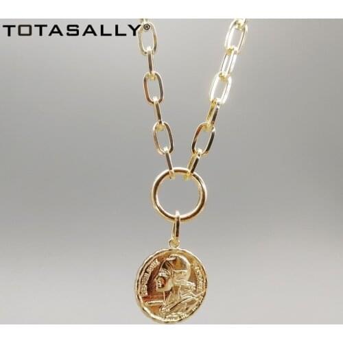 TOTASALLY Link Chain Necklaces Fashion Vintage Punk Coin Pendant Necklace for Women Choker Necklace Lady Gifts Dropship