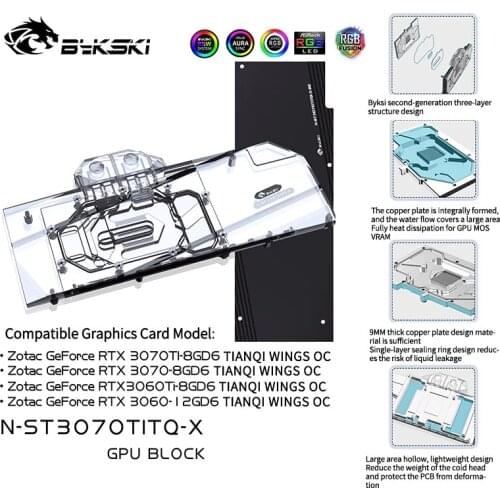 Bykski GPU Water Block For Zotac Geforce RTX 3070Ti,3070,3060Ti 8GD6 OC,3060 12GD6 OC VGA Cooler With Back Plate ,N-ST3070TITQ-X