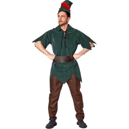 Adult Men Robin Hood Peter Pan Cosplay Halloween Peasant Farmer Costumes Carnival Purim Parade Masquerade Role Play Party Dress