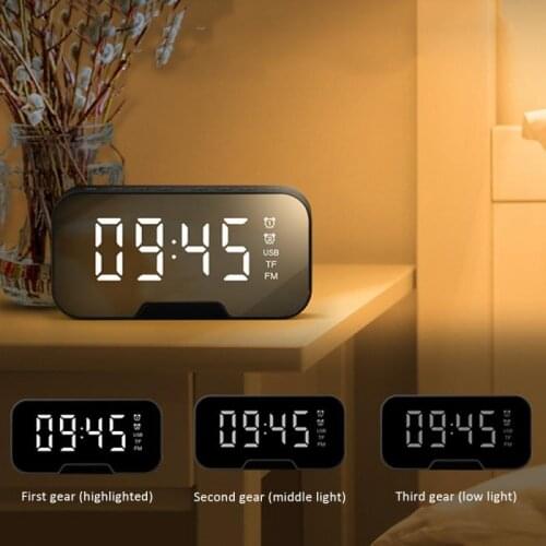 Mirror Alarm Clock LED Digital Alarm Clock Thermometer Digital Wireless Bluetooth Speaker FM Radio With Phone Holder Function
