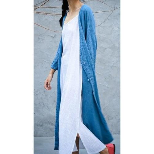 Women lay meditation coat robe taoist martial arts uniforms kung fu zen hanfu capeblue/gray/white