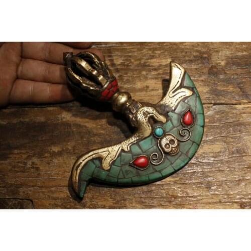 100% Old Tibet/Nepal Buddhism,Sword /Ritual Dagger musical instruments Inlaid turquoise Vajra sculpture