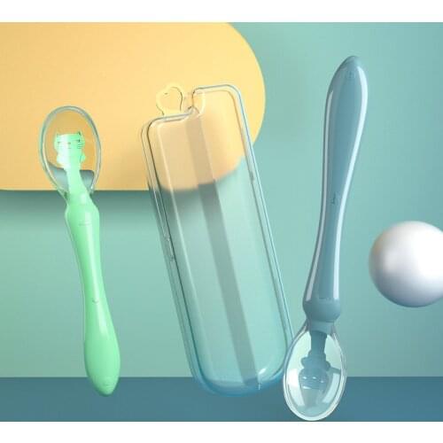 2 Pcs/Set Silicone Temperature Spoon Newborn Utensils With Box Soft Baby Self Learn To Eat Sensing Spoon Infant Kids Tableware