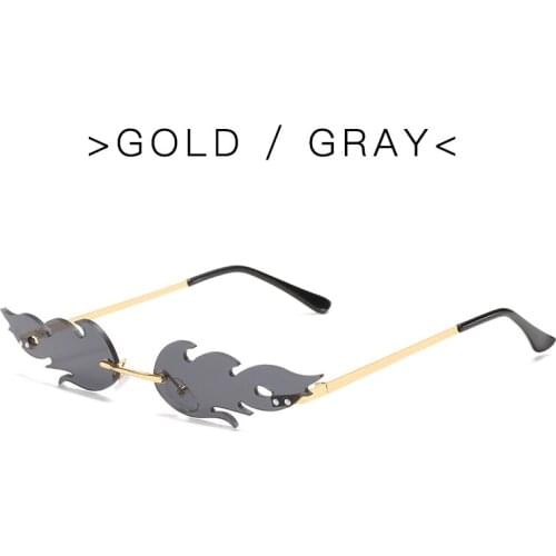 2021 fashion personality trend flame shape sunglasses female color ocean lens rimless sunglasses male female glasses UV400
