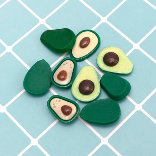 30PCS Resin Miniature Flatback Avocado Resin Cabochons Kawaii Simulation Food Doll house Miniature Decoration Resin Crafts