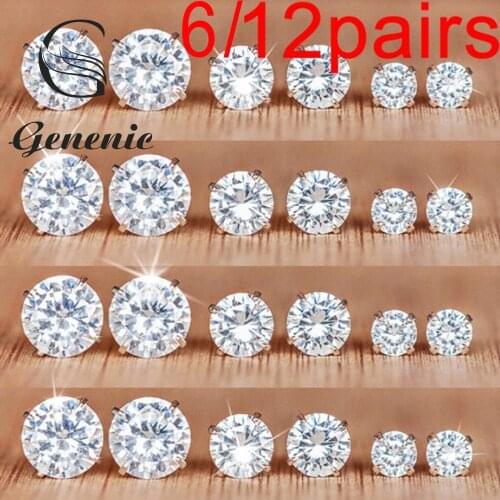 6/12 Pairs Simple Exquisite Geometric Crystal Elegant Wedding Stud Earrings Set Women Alloy Round Zircon Earring Sets Jewelry