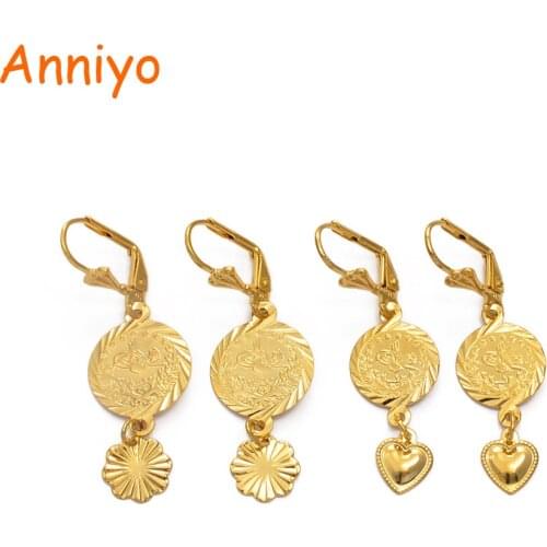 Anniyo Small Size the Turkish Coin Earrings for Women Girls Heart Turkey Coins Jewelry #230106