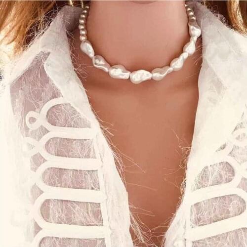 Bohemian summer beach fashion simple temperament women geometric modeling handmade imitation pearl necklace wholesale