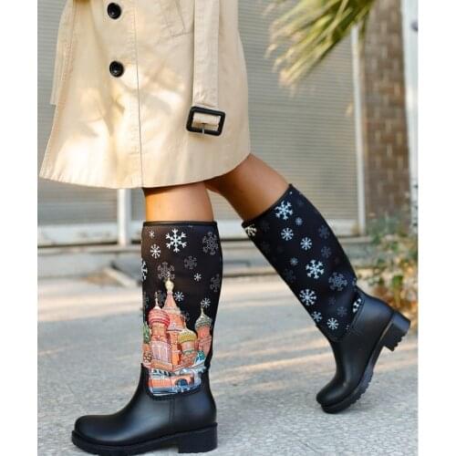 Womens winter autumn new season fashion boots waterproof PVC Materyale black Layd shoes Raund toe stretch fabric