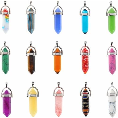 New 20colors Hexagonal Column Natural Chakra Beads Quartz Crystal Stone Pendants Bullet shape Charm Jewelry DIY Necklace Making