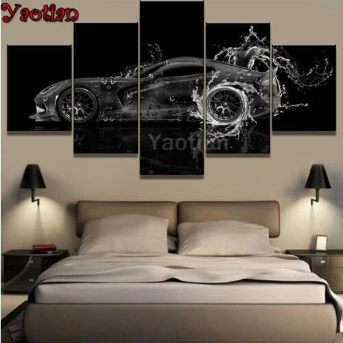 Black and white sports car 5d diy diamond painting cross stitch full drill diamond embroidery mosaic 5 pcs decor drop shipping