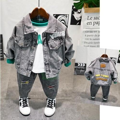Childrens suit 2020 Spring$autumn New boy denim jacket+letter sweater+jeans three-piece suit children clothes Kids casual suits