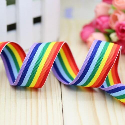 DHK 1'' 5yards rainbow printed grosgrain ribbon hair bow diy party decoration wholesale OEM 25mm C1425