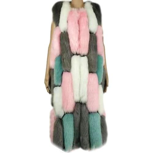 Artificial Fur Coat Womens Fur Vest Jacket Fluffy Colored Long Plus Size Covered Button Thick Elegant Warm Sleeveless Casual