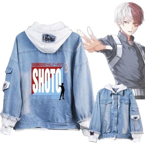 Anime Hero Denim Jacket Graphic Prited Hoodie Cosplay Unisex Anime Coat Cosplay Jacket for Men Women