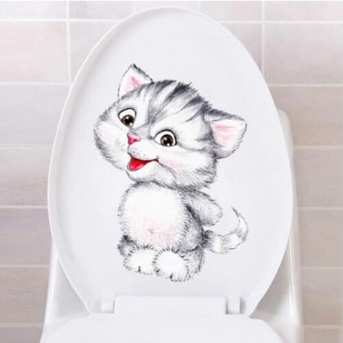 Simulation Cat Toilet Stickers Removable Wall Stickers Waterproof Self-Adhesive Bathroom Stickers Cute Cartoon Kitten Stickers