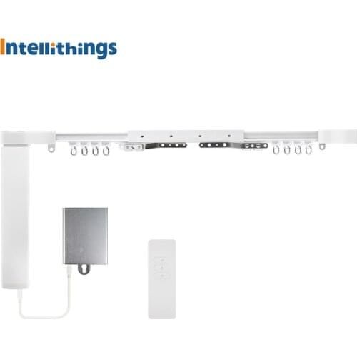Intellithings Smart Slide Motor Tuya Zigbee Customized Curtain Track with Battery Timer Alexa Google Home Remote Control