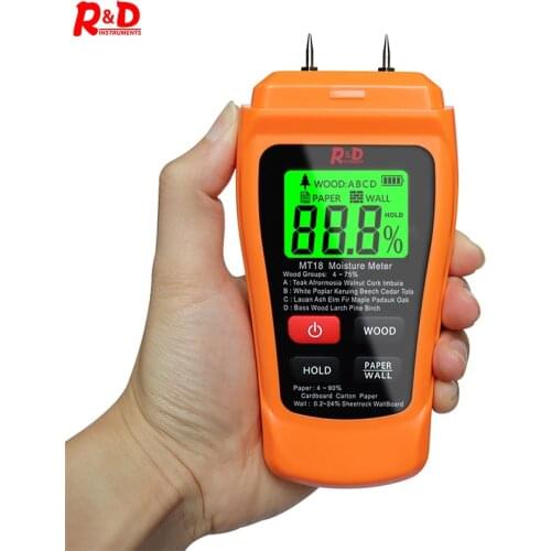 R&D MT-18 Wood Moisture Meter Paper Humidity Tester Wall Hygrometer Timber Damp Detector Tree Density Tester Orange