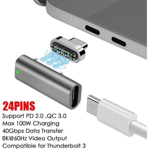 6K Magnetic USB C Adapter 24Pins Type C Connector PD 100W Fast Charging Adapter Straight Head 40Gbps Converter for iPad MacBook