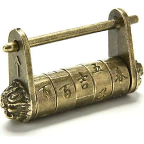 Mayitr Chinese Vintage Antique Password Brass Carved Word Padlock Lock/Key Gift