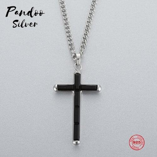 PANDOO Fashion Charm Pure 925 Silver Original 1:1 Copy, Mens Handsome Cross Exquisite Wild Necklace Female Luxury Jewelry Gifts