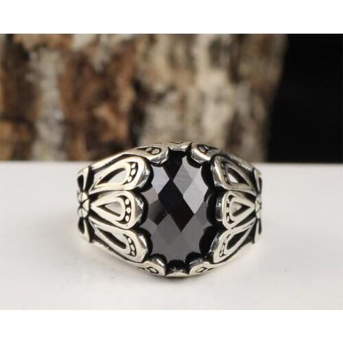 Handmade Mans Black Zircon Gemstone Ring, Mans 925 Silver Ring, Zircon Ring