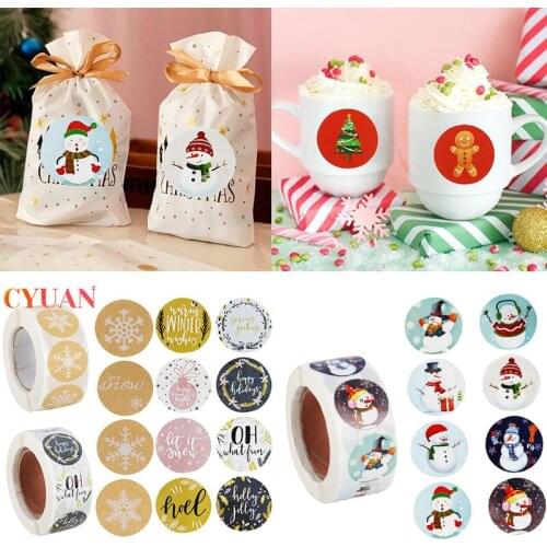 CYUAN 500pcs Snowflake Kraft Sticker Christmas Stickers Package Seal Label Christmas Gift Decoration Sticker Wedding Party Decor