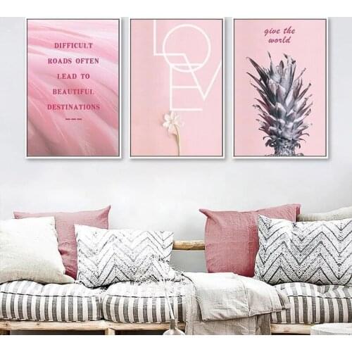 Pink Pineapple Love Quote Wall Art Posters Scandinavian Minimalist Canvas Painting Wall Pictures For Living Room Home Decor