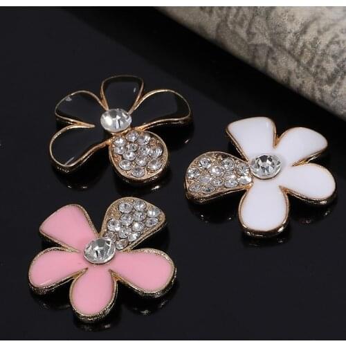 2016New 100pcs Five-Petal Flower Drip Alloy Rhinestone Button for DIY Hair and Bags or Shoes button Accessories ZJ105