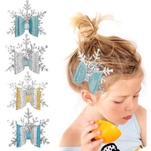 2021 New Fashion Christmas Glitter Hair Clips Bling Snowflake Hairpins Mini Headwear Xmas Gift Party Kids Hair Accessories