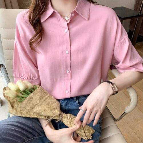 2021 summer new design sense niche back slit shirt women wild loose short-sleeved shirt