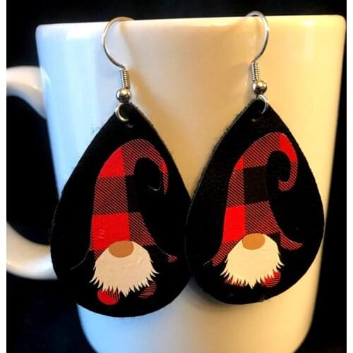 New!new! Buffalo Plaid Gnomes Faux Leather Teardrop Earrings New Gifts