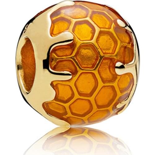 1Pcs New Golden Honeycomb Pendant DIY Beads Suitable for Original Pandora Charm Bracelet Ladies Jewelry Making Gifts