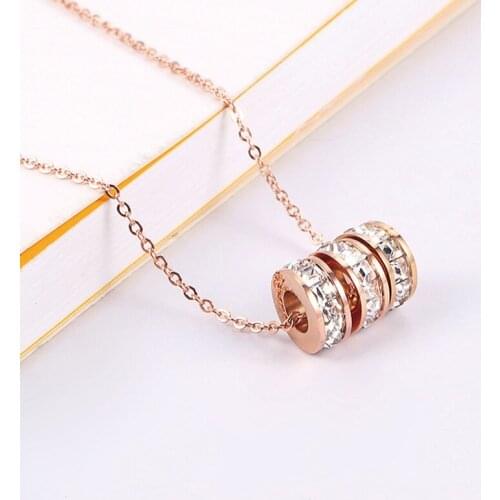Three Circles Pendant Necklace Rose Gold Color Stainless Steel Chains Cubic Zirconia Power Necklace For Women Wedding Jewelry